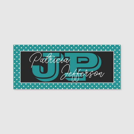 Porte-nom Noir et Turquoise Polka Dot Monogramme : Blanc man (Devant)