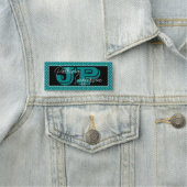 Porte-nom Noir et Turquoise Polka Dot Monogramme : Blanc man (En situation)