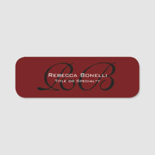Porte-nom Noir rouge Monogramme blanc minimaliste Plaque