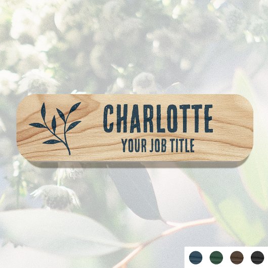 Porte-nom Nom de l'employé rustique en bois grain bleu Carte