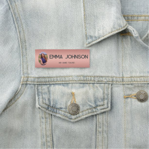 Porte-nom Nom de l'enseignant personnalisé avec photo – Rose