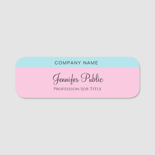 Porte-nom Nom de script manuscrit Texte bleu Mint rose pâle (Devant)