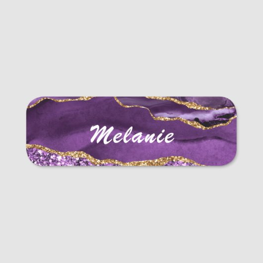 Porte-nom Nom personnalisé Balise Agate Purple Gold Parties (Devant)