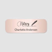 Porte-nom Notaire rose or écriture stylo élégant (Devant)