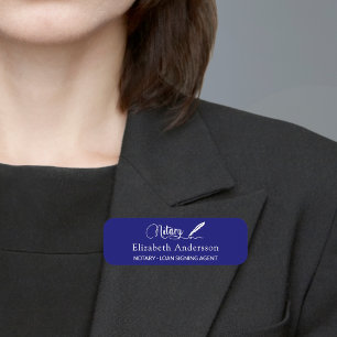Porte-nom Notaire script stylo marine bleu blanc magnétique