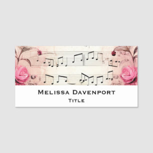 Porte-nom Notes musicales et design Vintage Rose