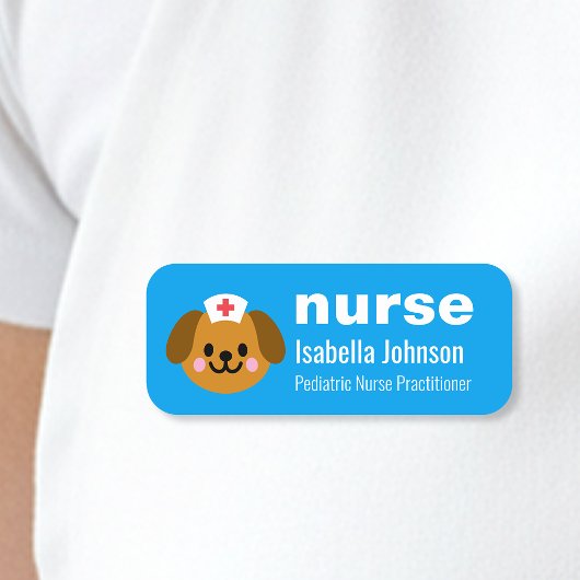 Porte-nom Nurse Custom Name Cute Dog Blue