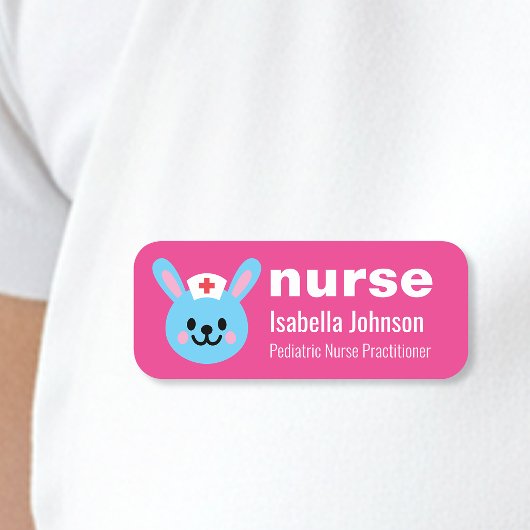 Porte-nom Nurse Custom Name Cute Rabbit Pink