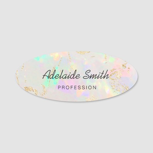 Porte-nom opale blanche et fausse feuille d'or veines nom (Devant)