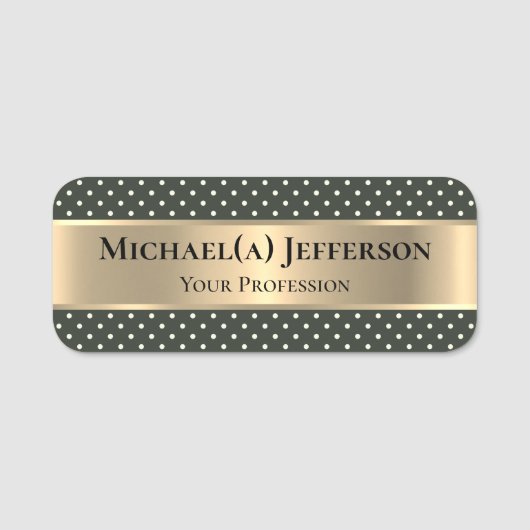 Porte-nom Or de luxe unique : Chic Moss foncé Polka Dot (Devant)