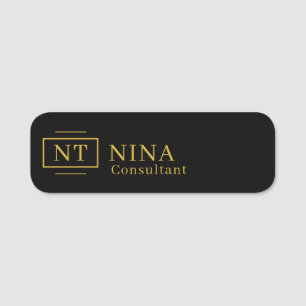 Porte-nom Or Monogrammé Noir Professionnel Minimaliste