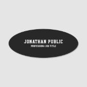 Porte-nom Ovale simple moderne blanc noir classique de (Devant)