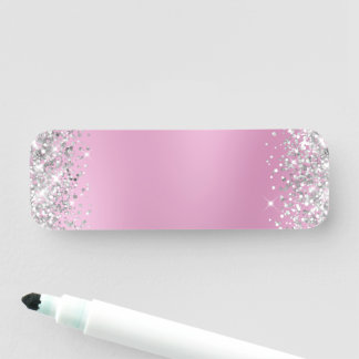 Porte-nom Pailleté Argent Flou Rose Vide