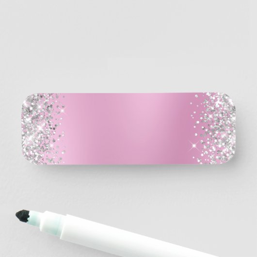 Porte-nom Pailleté Argent Flou Rose Vide (En situation)