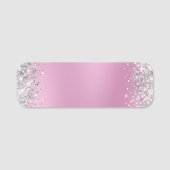 Porte-nom Pailleté Argent Flou Rose Vide (Devant)