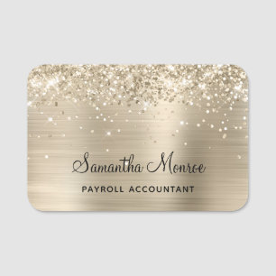 Porte-nom Pailleté et feuille d'or pâle