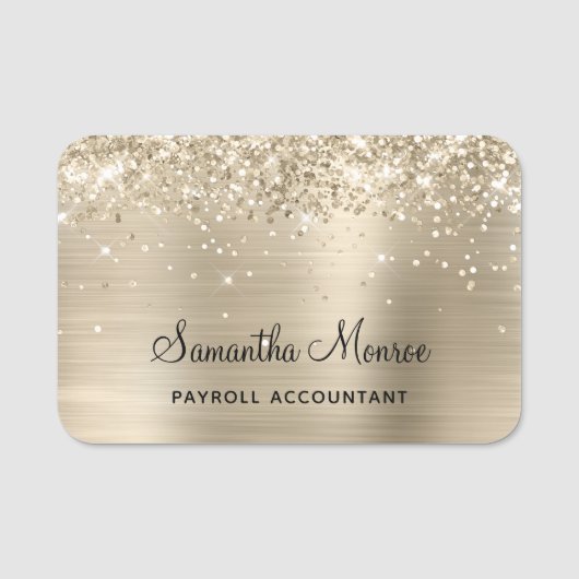 Porte-nom Pailleté et feuille d'or pâle (Devant)