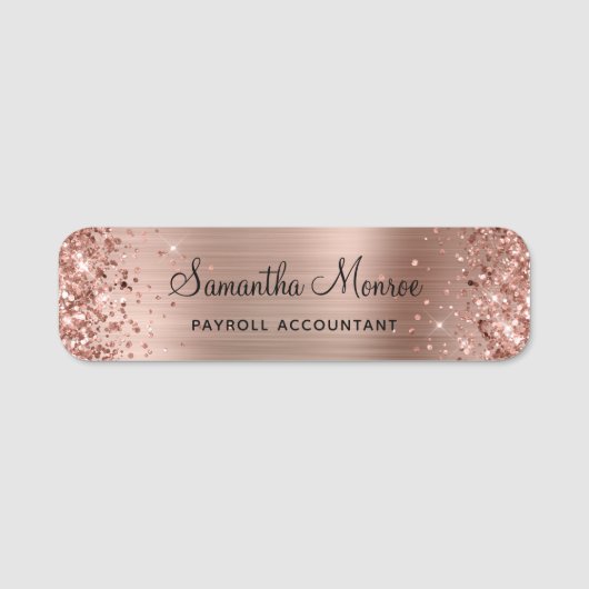Porte-nom Pailleté Or Rose Feuille (Devant)