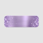 Porte-nom Pailleté Violet Clair Feuille Vierge (Devant)