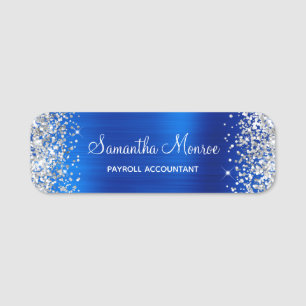 Porte-nom Paillettes Argentées Bleu Royal Métallisé