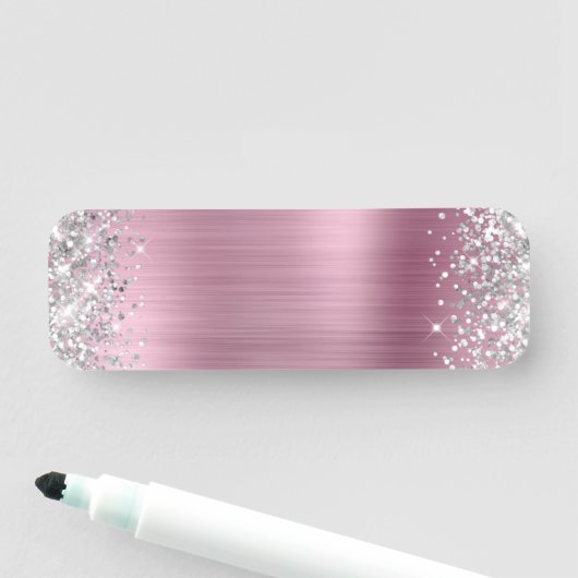 Porte-nom Paillettes Argentées Rose Feuille Vierge (En situation)