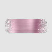 Porte-nom Paillettes Argentées Rose Feuille Vierge (Devant)