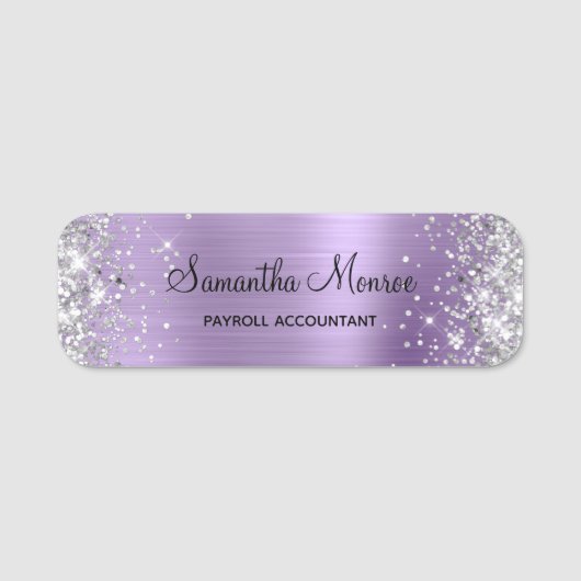 Porte-nom Paillettes Argentées Violet Clair Feuille (Devant)