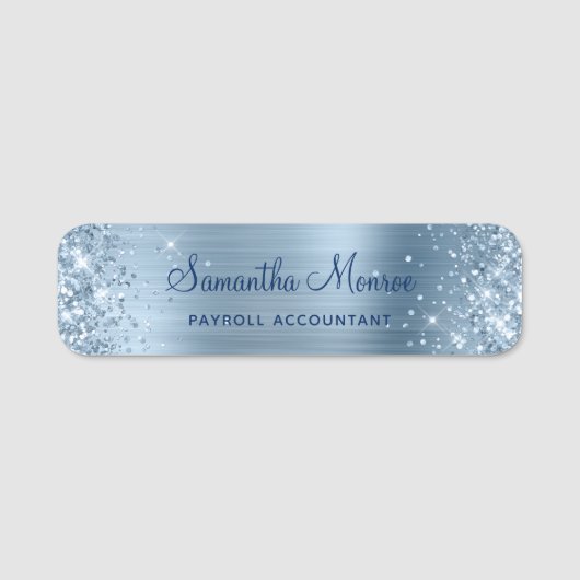 Porte-nom Paillettes Bleu Clair Feuille (Devant)