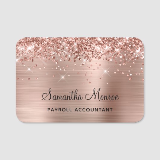 Porte-nom Paillettes et feuille d'or rose (Devant)