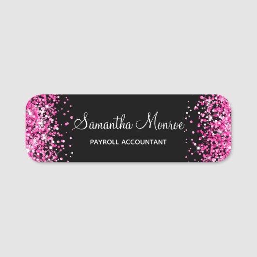Porte-nom Paillettes rose chaud et noir (Devant)