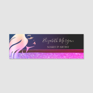 Porte-nom Paillettes violettes, silhouette de visage de fill