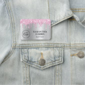 Porte-nom Pale Pink Glitter Drips Silver Shimmer (En situation)