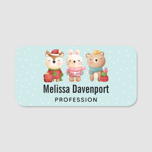 Porte-nom Pals de Noël - Rennes, Ours et Lapin (Devant)