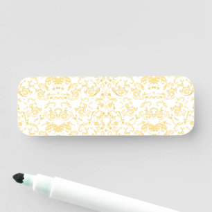 Porte-nom papier peint blanc et or avec un motif