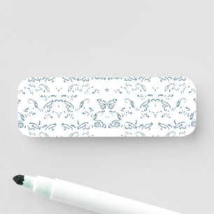 Porte-nom papier peint bleu et blanc avec un motif