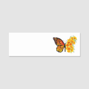 Porte-nom Papillon à fleurs avec Poppy de Californie jaune