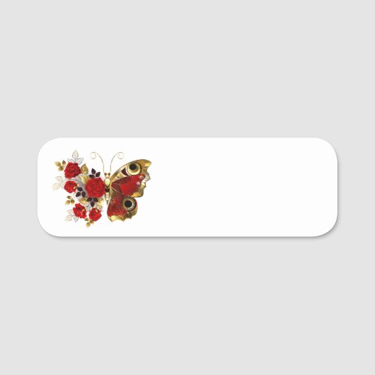 Porte-nom Papillon de fleurs rouges aux roses rouges (Devant)