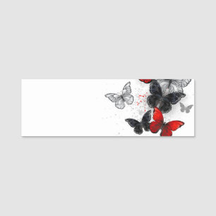Porte-nom Papillons noirs et rouges volants