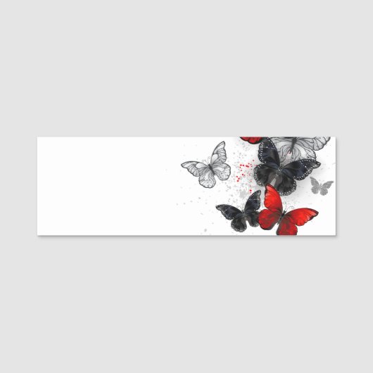 Porte-nom Papillons noirs et rouges volants (Devant)