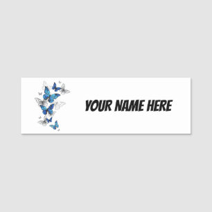 Porte-nom Papillons volants bleus Morpho