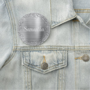 Porte-nom Parties scintillant circulaire en argent et huile