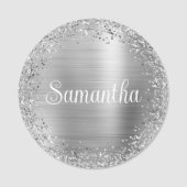 Porte-nom Parties scintillant circulaire en argent et huile (Devant)