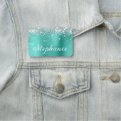 Porte-nom Parties scintillant d'argent et turquoise d'abord (En situation)