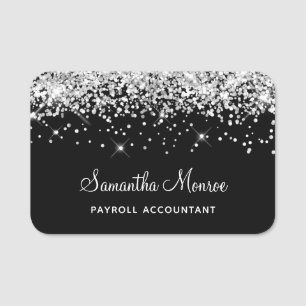 Porte-nom Parties scintillant en argent noir