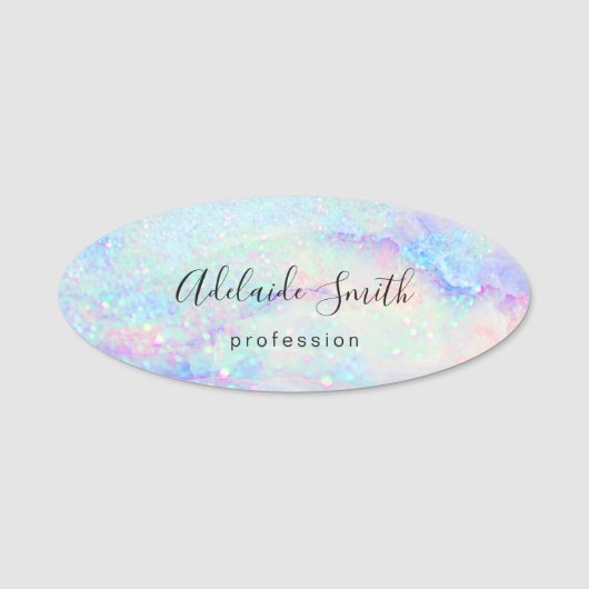 Porte-nom parties scintillant en marbre pastel turquoise (Devant)