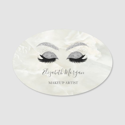 Porte-nom Parties scintillant Faux Lashes, Marbre blanc maqu (Devant)