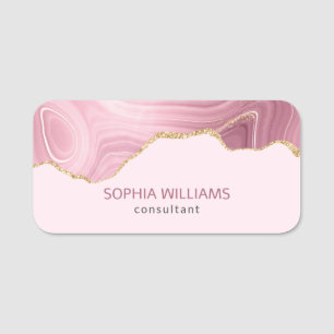 Porte-nom Parties scintillant or en marbre rose