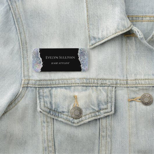 Porte-nom Parties scintillant Silver fausse iridescente (En situation)