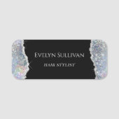 Porte-nom Parties scintillant Silver fausse iridescente (Devant)