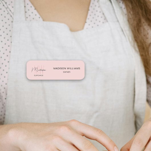 Porte-nom Pâtisserie avec logo monogramme rose